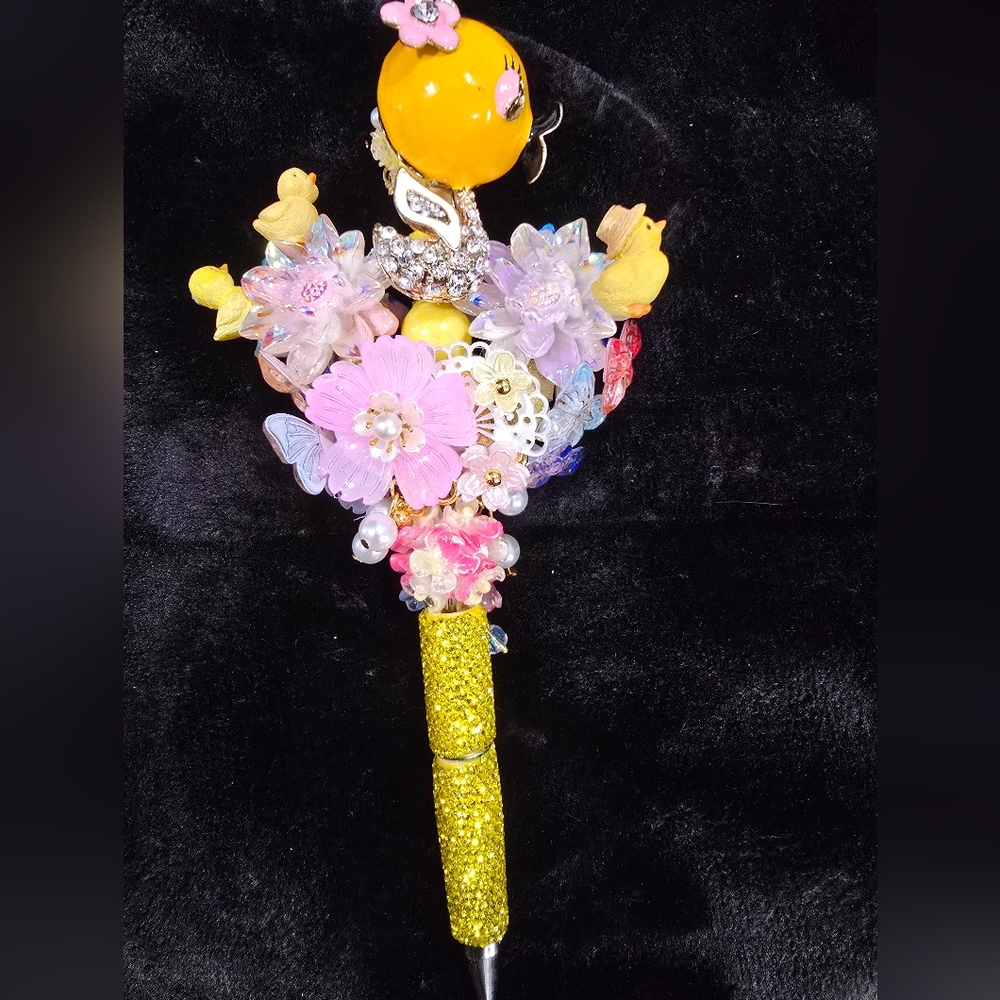 Colorful Decorative Pen with Floral and Duck Accents